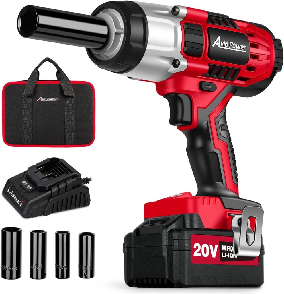 AVID POWER Cordless Impact Wrench, 1/2 Impact Gun w/Max Torque 330 ft lbs (450N.m), Power Impact Wrenches w/ 3.0A Li-ion Battery, 4 Pcs Impact Sockets and 1 Hour Fast Charger, 20V Impact Driver Kit