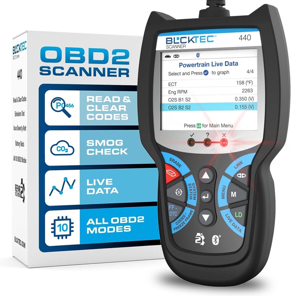 BLCKTEC 440 Bluetooth OBD2 Scanner Diagnostic Tool - Car Code Reader and Scanner for Car - Comes with Live Data - Battery/Charging System Test - Works for All OBD Compliant Cars 1996  Newer