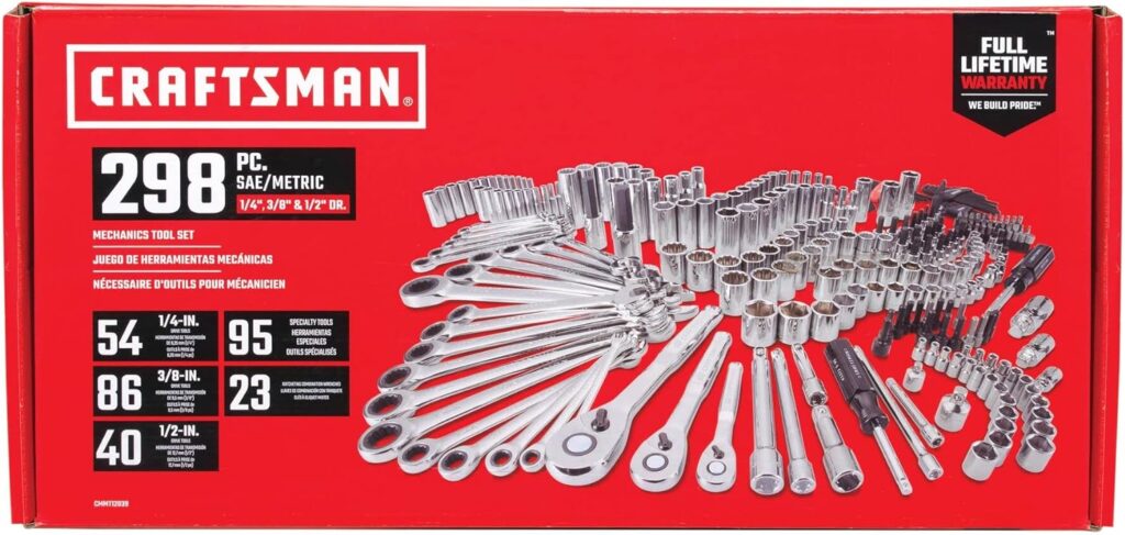 CRAFTSMAN Mechanics Tool Set, SAE and Metric, 1/2, 1/4, and 3/8 Drive Sizes, 298-Piece (CMMT12039)