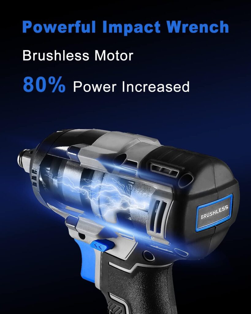 DEKOPRO Cordless Impact Wrench 1/2inch,20V Power Impact Wrench, Powerful Brushless Motor, 3-Variable Speed, Max Torque 258 ft-lbs (350N.m), 2x2.0A Li-ion Battery, 1 Hour Fast Charger and Tool Bag