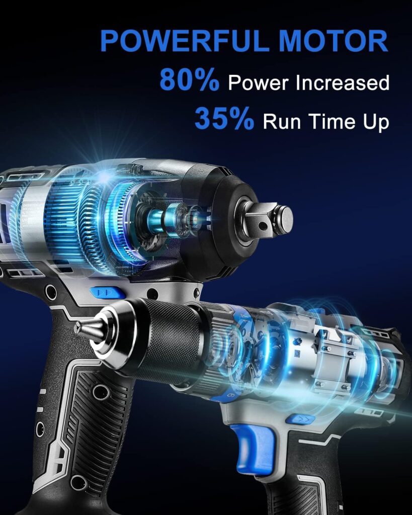 DEKOPRO Cordless Impact Wrench 1/2inch,20V Power Impact Wrench, Powerful Brushless Motor, 3-Variable Speed, Max Torque 258 ft-lbs (350N.m), 2x2.0A Li-ion Battery, 1 Hour Fast Charger and Tool Bag