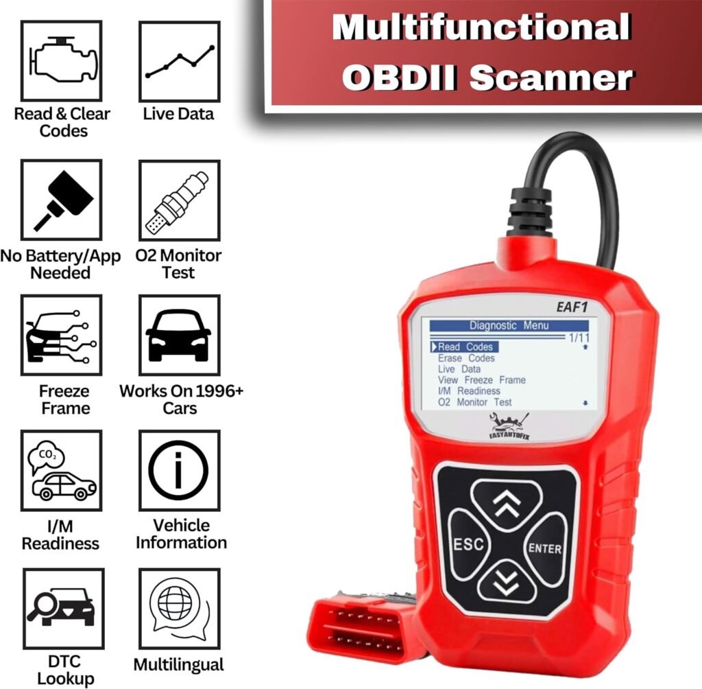 EasyAutoFix EAF1 OBD2 Car Scanner - Professional Automotive Diagnostic Tool Code Reader for Engine Light OBDII Scanner for Car Live Data Engine Code Reader Scan Tool Automotive Tools for Mechanics