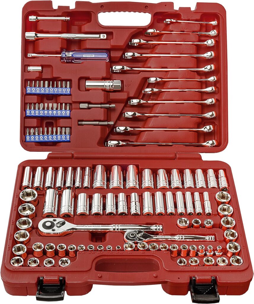 EPAuto Mechanics Tool Set Drive Socket Wrench Ratchets, SAE/Metric, 122-Piece