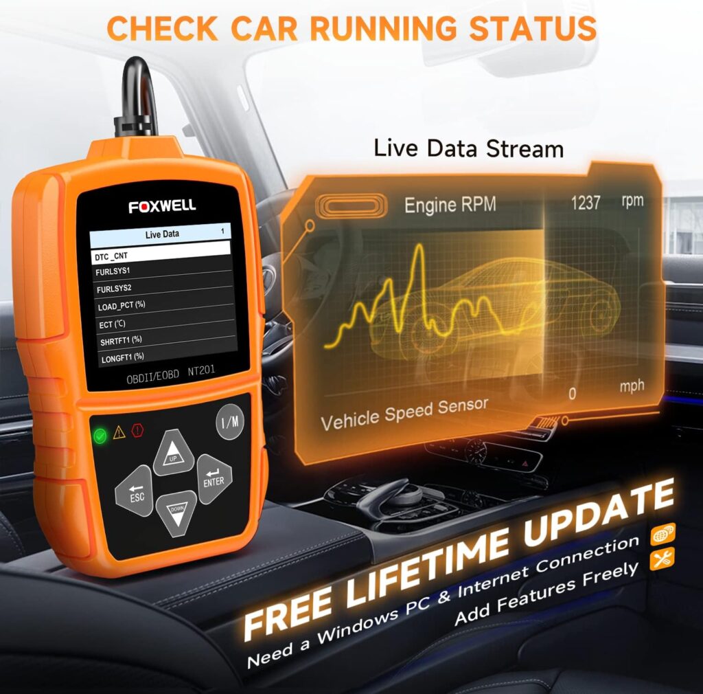 FOXWELL NT201 OBD2 Scanner Diagnostic Tool Auto Check Engine Light Fault Code Reader Car Computer Diagnostic Scan Tool Automotive Code Scanner OBDII EOBD JOBD CAN Tester for All OBD II Vehicles