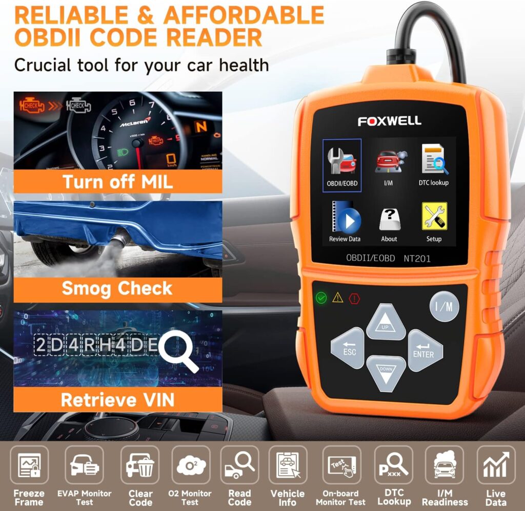 FOXWELL NT201 OBD2 Scanner Diagnostic Tool Auto Check Engine Light Fault Code Reader Car Computer Diagnostic Scan Tool Automotive Code Scanner OBDII EOBD JOBD CAN Tester for All OBD II Vehicles