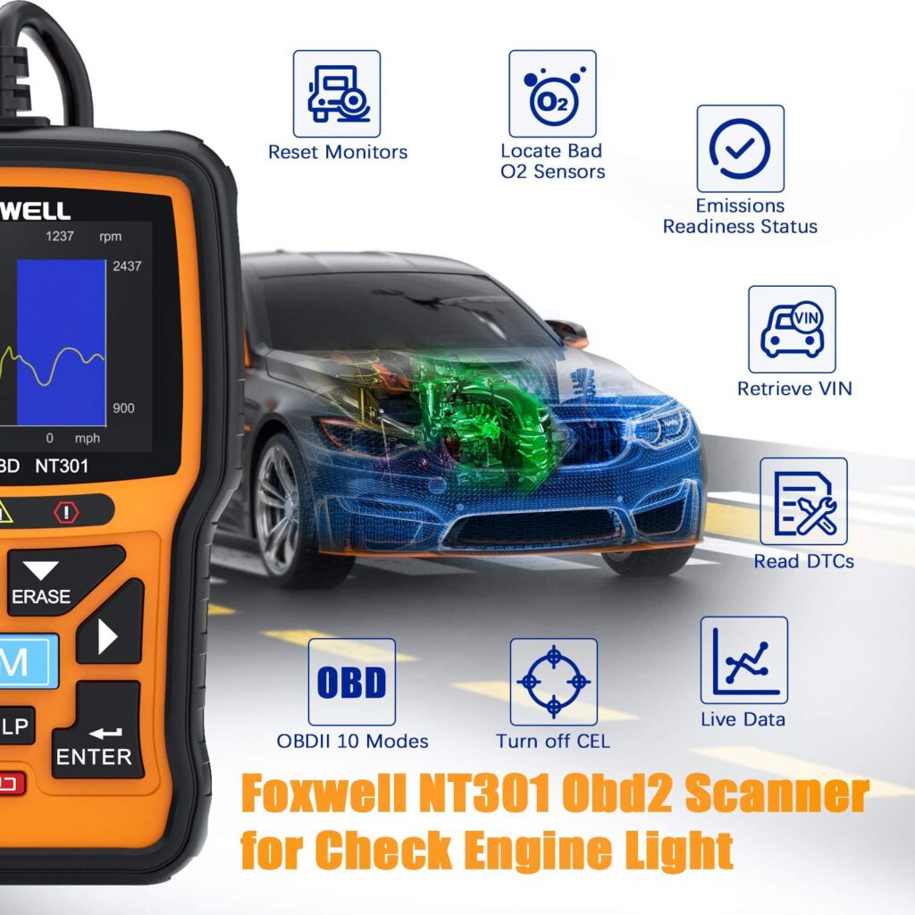 FOXWELL NT301 OBD2 Scanner Live Data Professional Mechanic OBDII Diagnostic Code Reader Tool for Check Engine Light