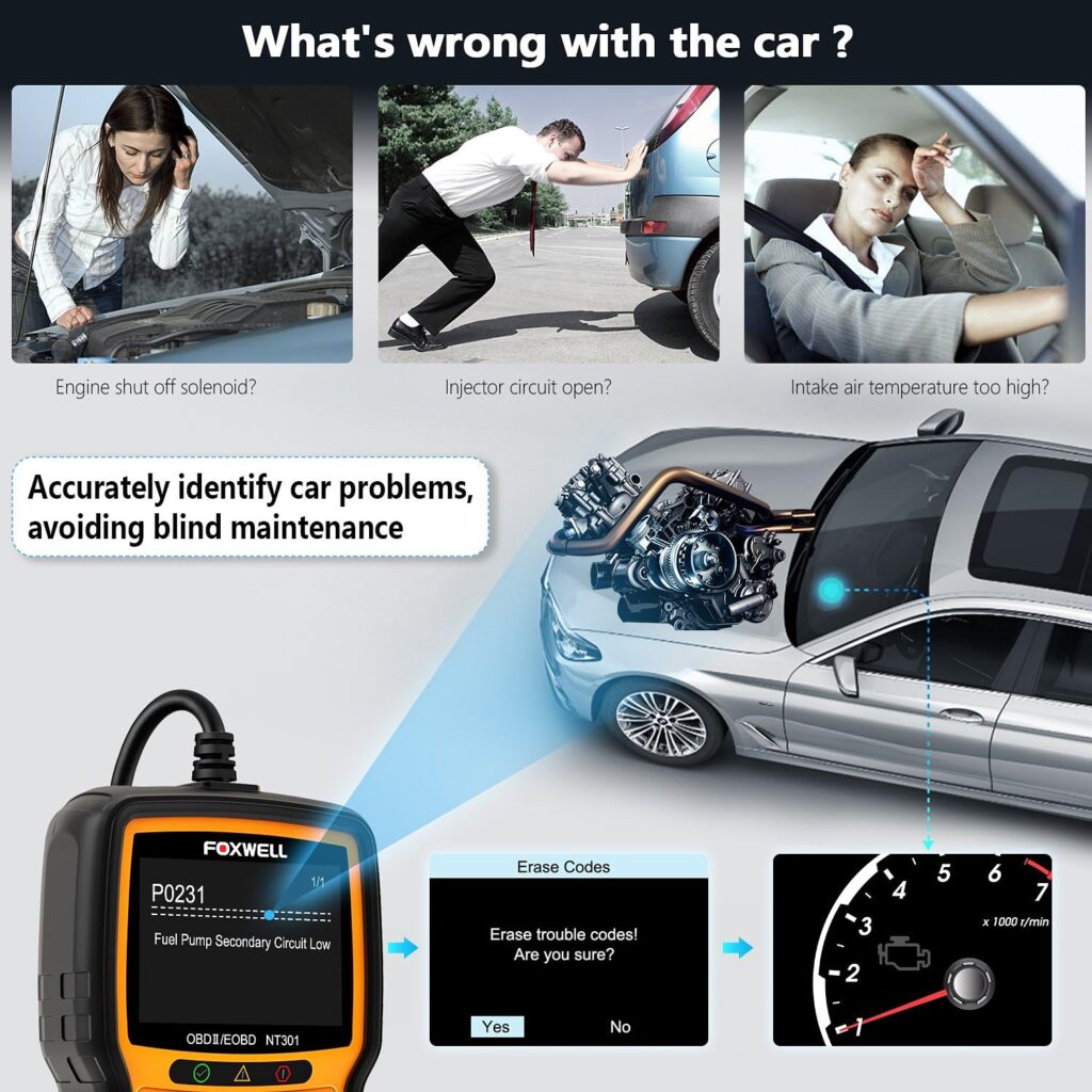 FOXWELL NT301 OBD2 Scanner Live Data Professional Mechanic OBDII Diagnostic Code Reader Tool for Check Engine Light