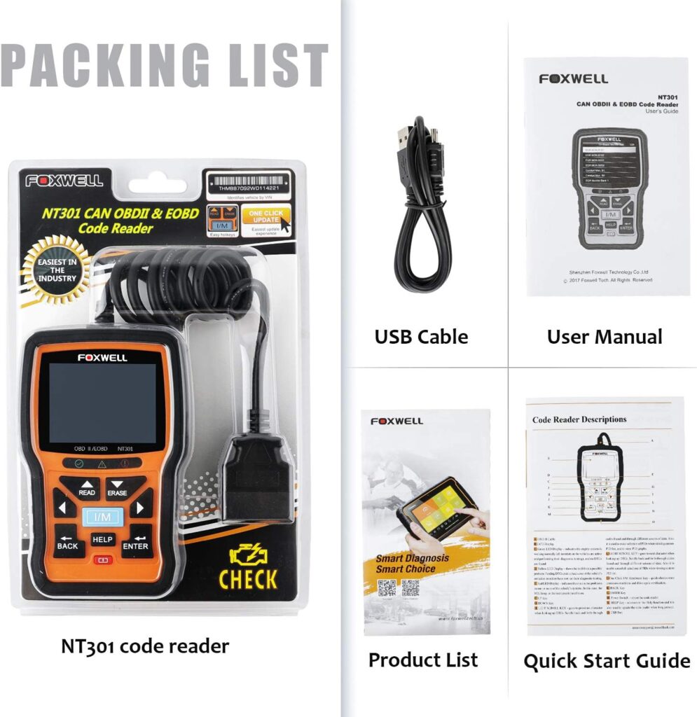 Foxwell NT301 OBD2 Scanner - Mechanic Diagnostic Tool With Storage Case For Check Engine Light