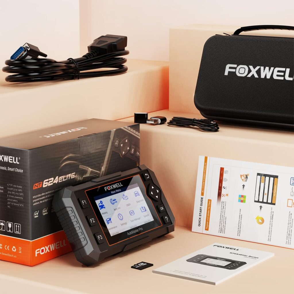 FOXWELL OBD2 Scanner NT624 Elite Car Scanner All System Scan Tool 8 Reset Automotive Scanner Diagnostic Tool ABS Bleeding/SAS/TPS/Oil/EPB/BRT/Injector/D-P-F Lifetime Free Update Car Code Reader