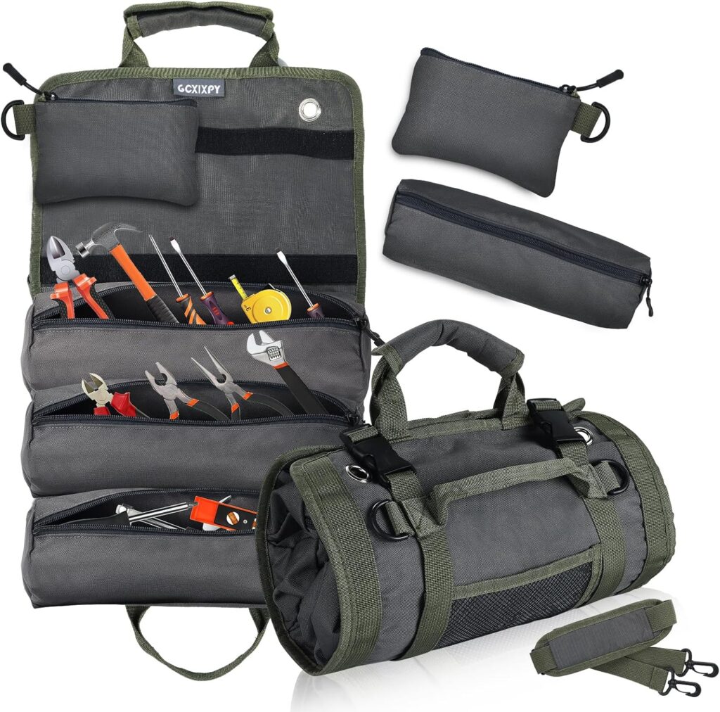 GCXIXPY Roll Up Tool Bag Organizer and Storage, Tool Roll Pouch with Detachable Pouche, Tool Roll Up Bag with Adjustable Shoulder Strap, Rolling Tool Bag for Mechanic Electrician Motorcycle Truck - Amazon.com