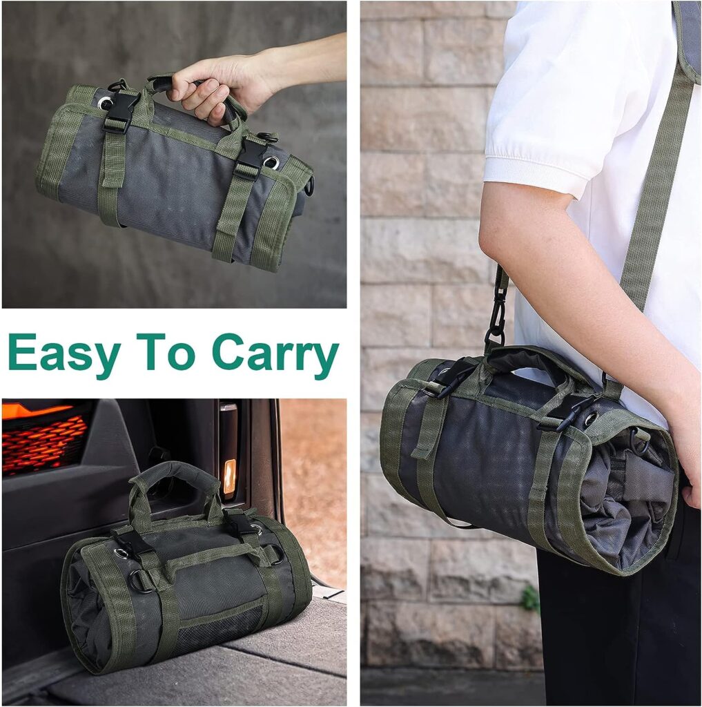 GCXIXPY Roll Up Tool Bag Organizer and Storage, Tool Roll Pouch with Detachable Pouche, Tool Roll Up Bag with Adjustable Shoulder Strap, Rolling Tool Bag for Mechanic Electrician Motorcycle Truck - Amazon.com