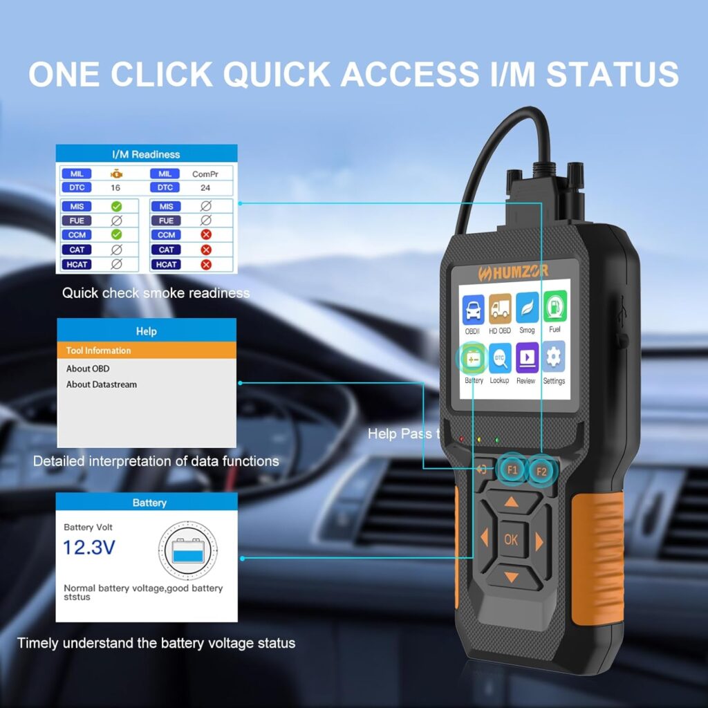 HUMZOR OBD2 Scanner Diagnostic Tool, Car/Heavy Duty Truck Engine Fault Code Reader, NC601 Supporting 16/9 Pin Interface Read Code Erasure Code, Compatible with Light and Heavy Truck, 2 in 1 Scan Tool.