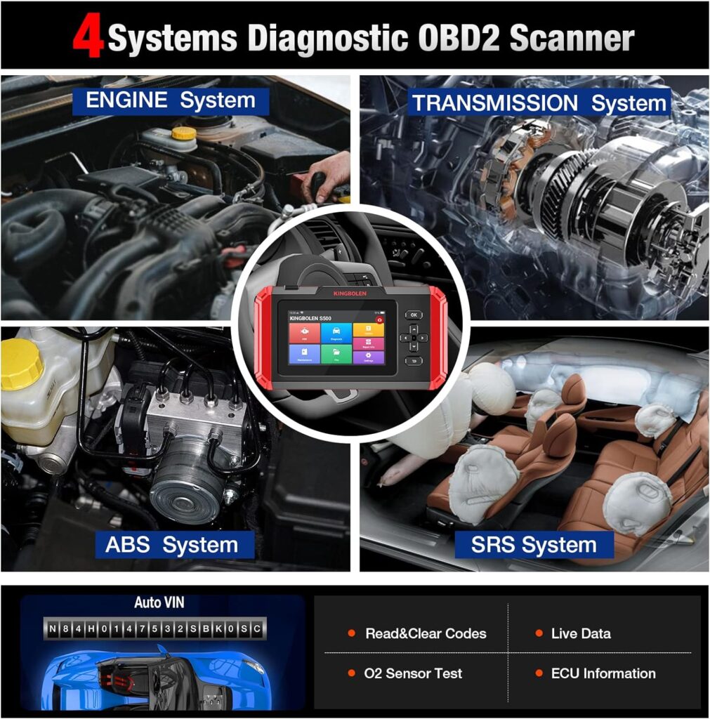 KINGBOLEN S500 OBD2 Code Reader,ECM/TCM/SRS/ABS Scanner with 4 Resets,Automotive Engine Scan Tool with Oil Reset Brake SAS Throttle Adaptation Reset,AutoVIN Car Diagnostic Tools Lifetime Free Upgrade