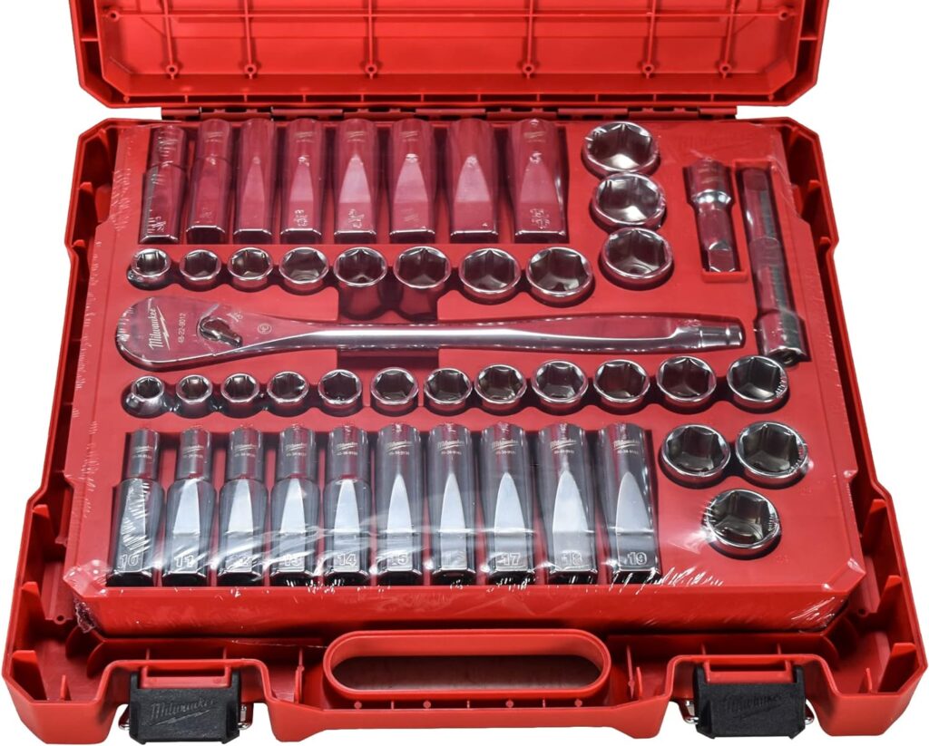 Milwaukee 48-22-9010 47-Piece 1/2 in. Drive Metric and SAE Ratchet and Socket Set with FOUR FLAT Sides