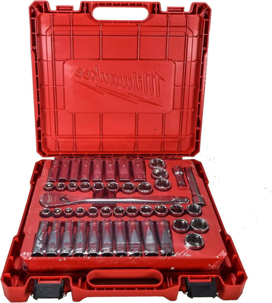 Milwaukee 48-22-9010 47-Piece 1/2 in. Drive Metric and SAE Ratchet and Socket Set with FOUR FLAT Sides