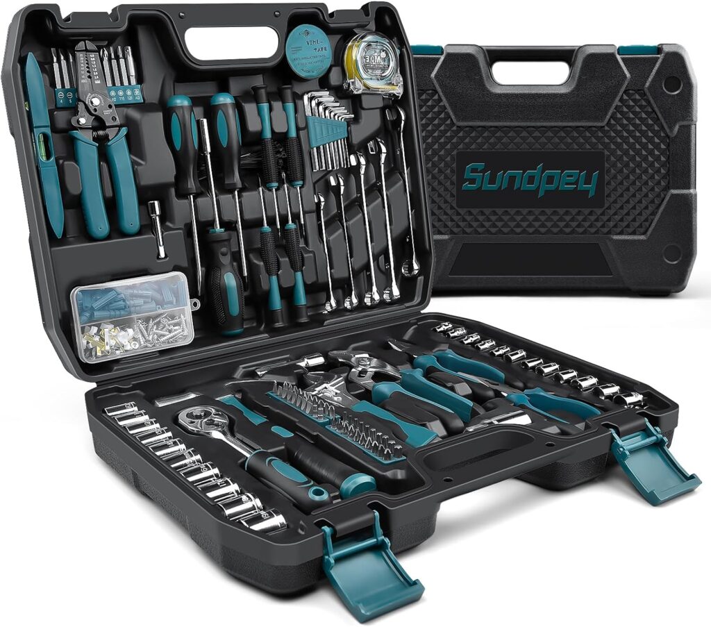 Sundpey Home Tool Kit 281-PCs - Protable Complete Basic Repair General Hand Tool Sets for Men Women - Full Tool Set with Socket Wrench Set  Screwdriver Set  Metric Hex Key  Pliers  Tool Box Case