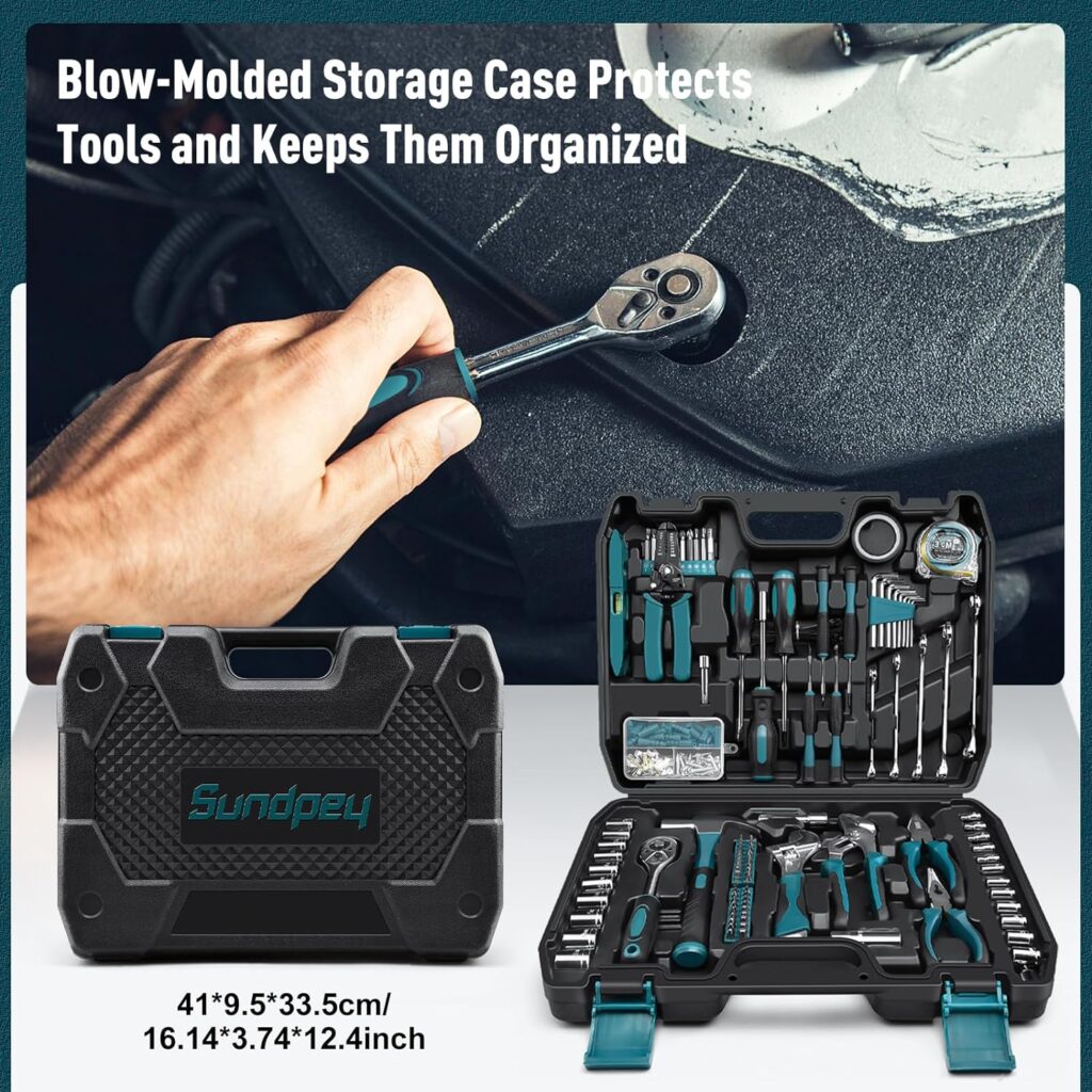 Sundpey Home Tool Kit 281-PCs - Protable Complete Basic Repair General Hand Tool Sets for Men Women - Full Tool Set with Socket Wrench Set  Screwdriver Set  Metric Hex Key  Pliers  Tool Box Case