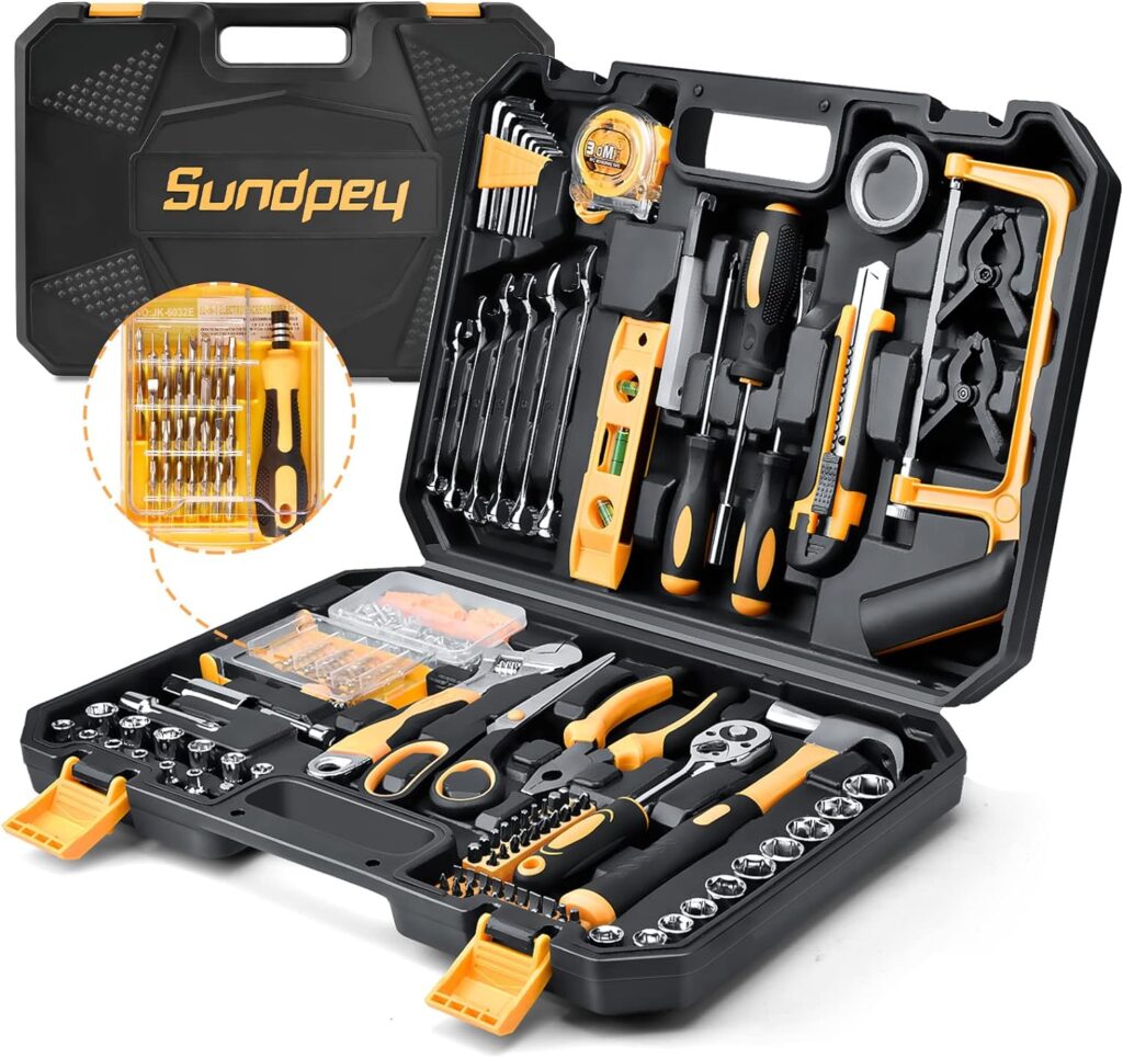 Sundpey Household Tool Kit 257-PCs - Home Auto Repair Tool Set General Hand Mechanics Tool Kit Set  Wrench Sets  Socket  Portable Toolbox Storage Case for Handyman  Homeowner  DIY