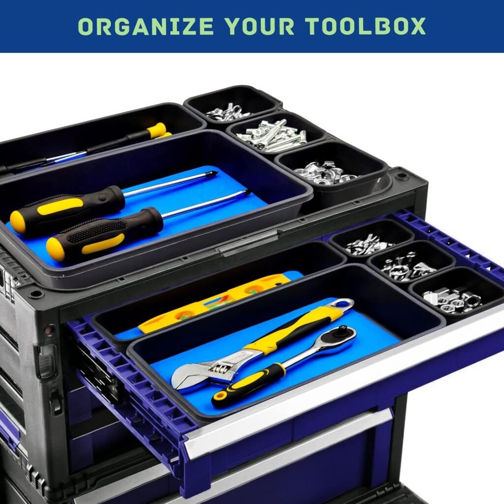 Tool Box Organizer, Tool Drawer Organizer Tray Divider, Toolbox Organization, Garage Tool Organizers and Storage, Tool Box Accessories for Rolling Tool Chest Cabinet (Blue (47PCS))