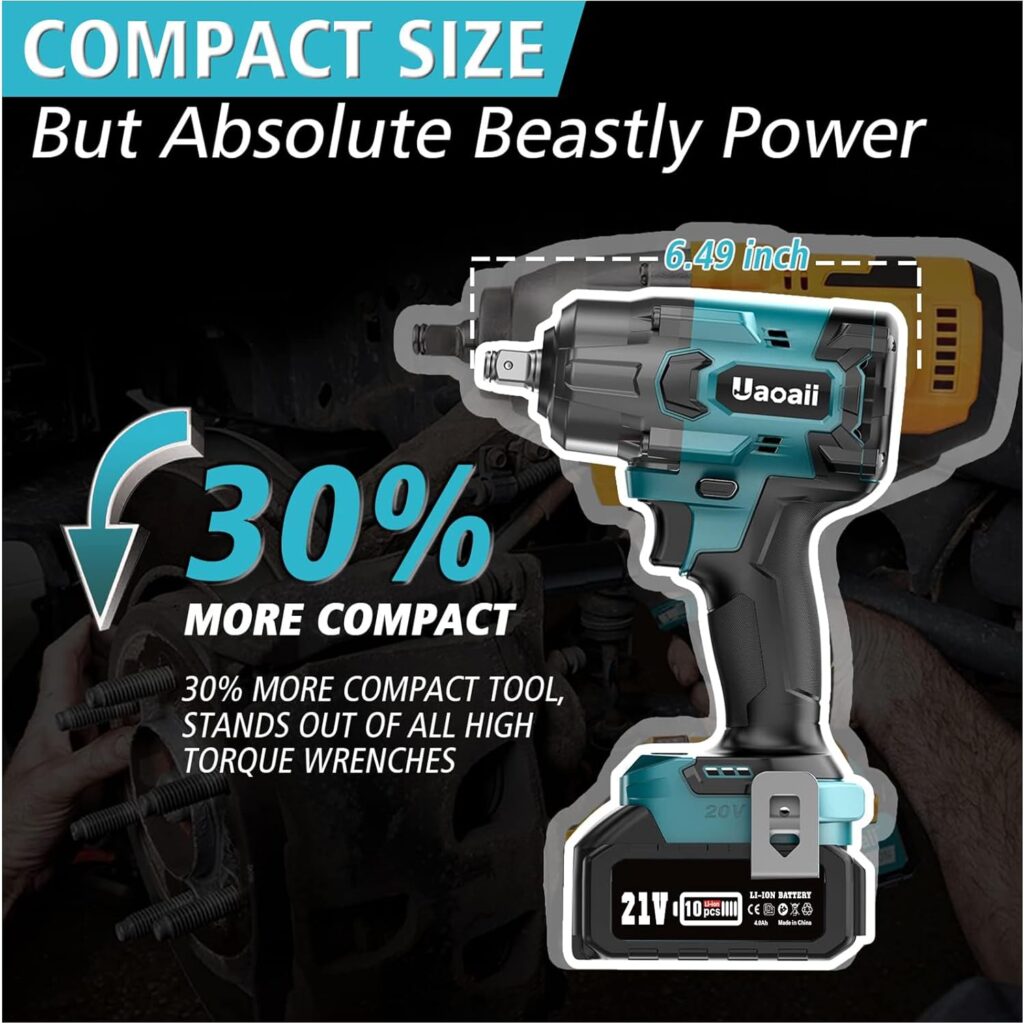 Uaoaii 1000Nm(738ft-lbs) Cordless Impact Wrench High Torque, 1/2 Power Battery Impact Gun w/ 2x 4.0Ah Battery, Fast Charger, 5 Sockets, Storage Tool Box  Variable Speeds for Car Tire Truck RV Mower